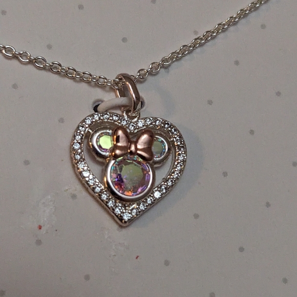 Minnie Mouse Heart Necklace (Fine Silver Plated) NWT - Picture 2 of 7